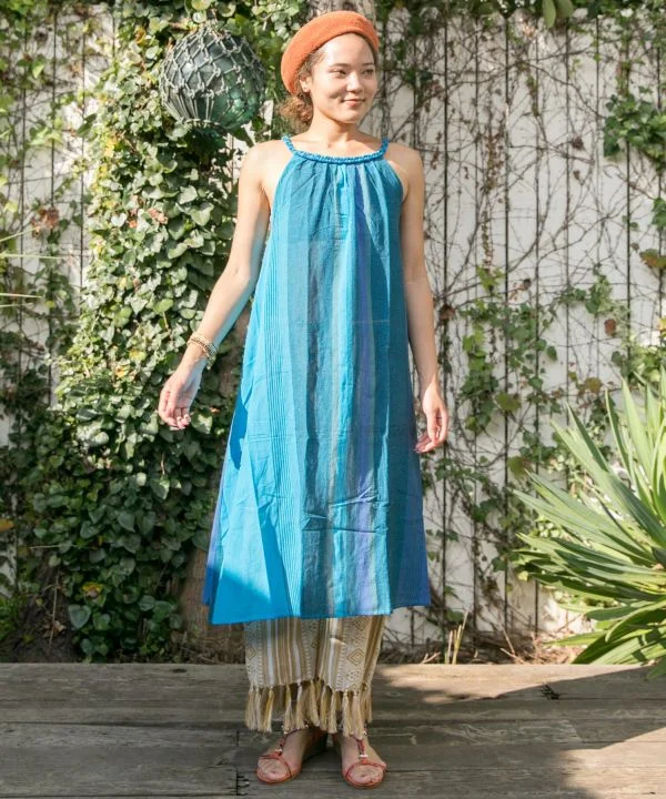 Midi Dresses for birthday brunches-Nepali Cotton Striped Midi Dress