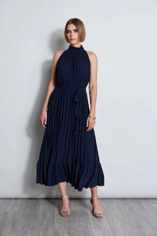 Midi Dresses for winter weather-T-Tahari Pleated Halter Midi Dress