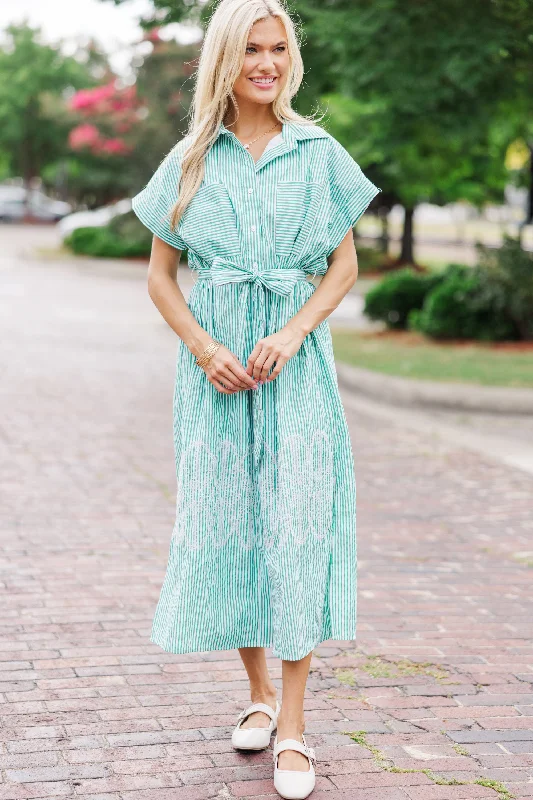 Midi Dresses for beach dinner events-Get Your Way Green Striped Midi Dress