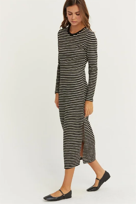 Midi Dresses for trendy outdoor weddings-Knit Striped Midi Dress