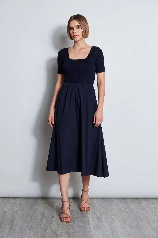 Midi Dresses for family photos-T-Tahari Short Sleeve Square Neck Midi Dress