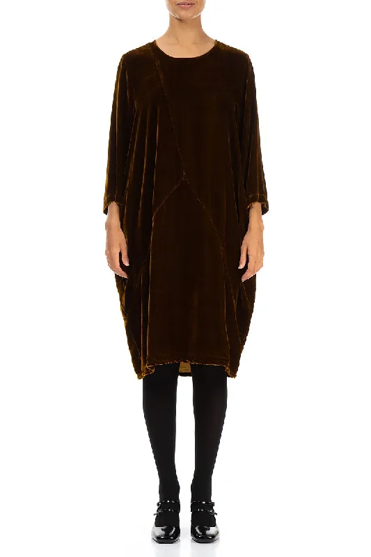 Midi Dresses for trendy fall fashion-Golden Olive Silk Velvet Midi Dress