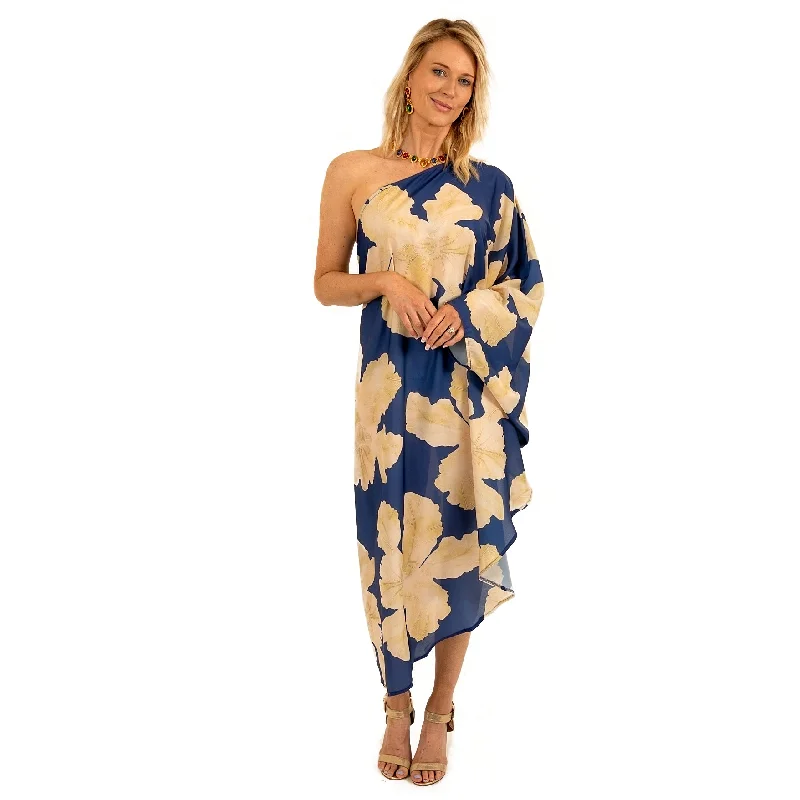 Midi Dresses for chic spring family gatherings-Martini One Shoulder Midi Dress Green, Navy Sky Blue