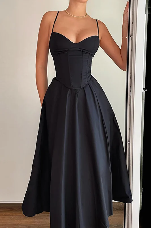 Midi Dresses for charity events-Basic Solid Corset Midi Dress