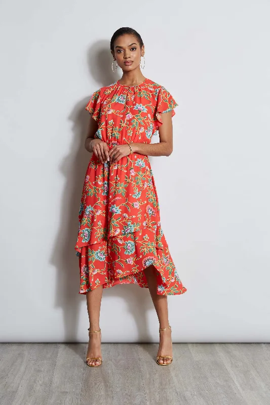 Midi Dresses for beach vacations-T-Tahari Hibiscus Garden Print Midi Dress