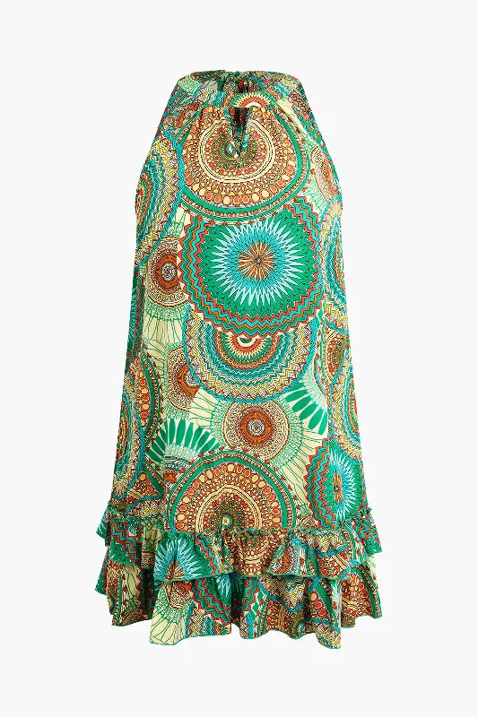 Midi Dresses for trendy evening gatherings-Plus Size Bohemian Print Ruffled Midi Dress