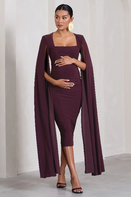 Midi Dresses for spring bridal showers-Flawless | Plum Maternity Square Neck Midi Dress With Cape Sleeves