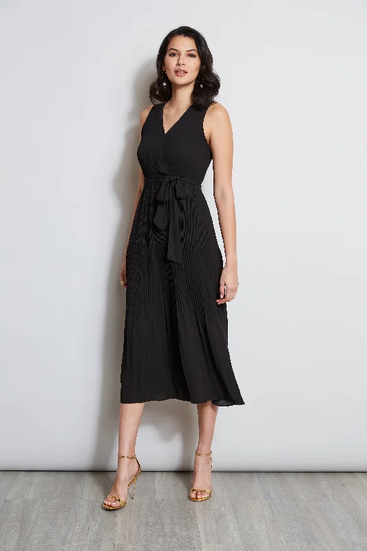 Midi Dresses for weekend brunch-T-Tahari Pleated Faux Wrap Midi Dress