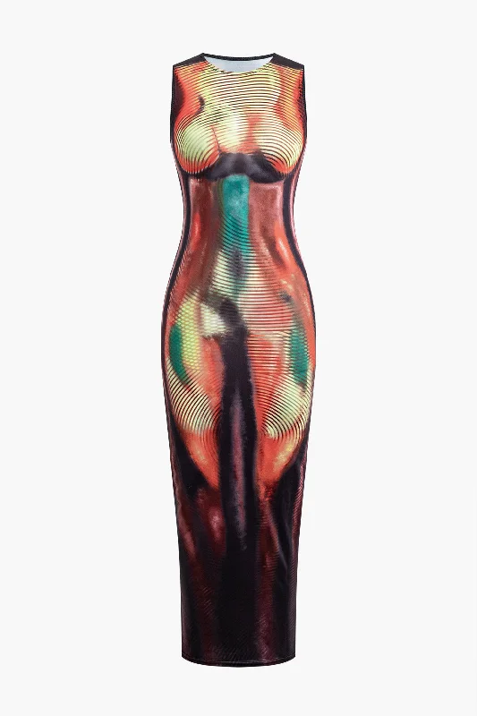 Midi Dresses for spring family gatherings-Abstract Print Tank Midi Dress