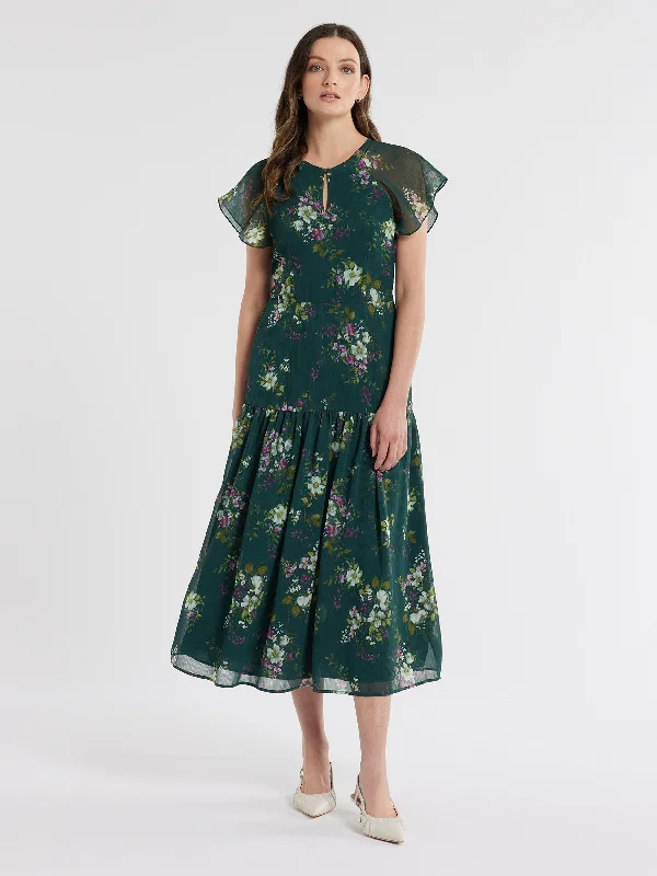 Midi Dresses for trendy evening gatherings-Woodland Bloom Midi Dress