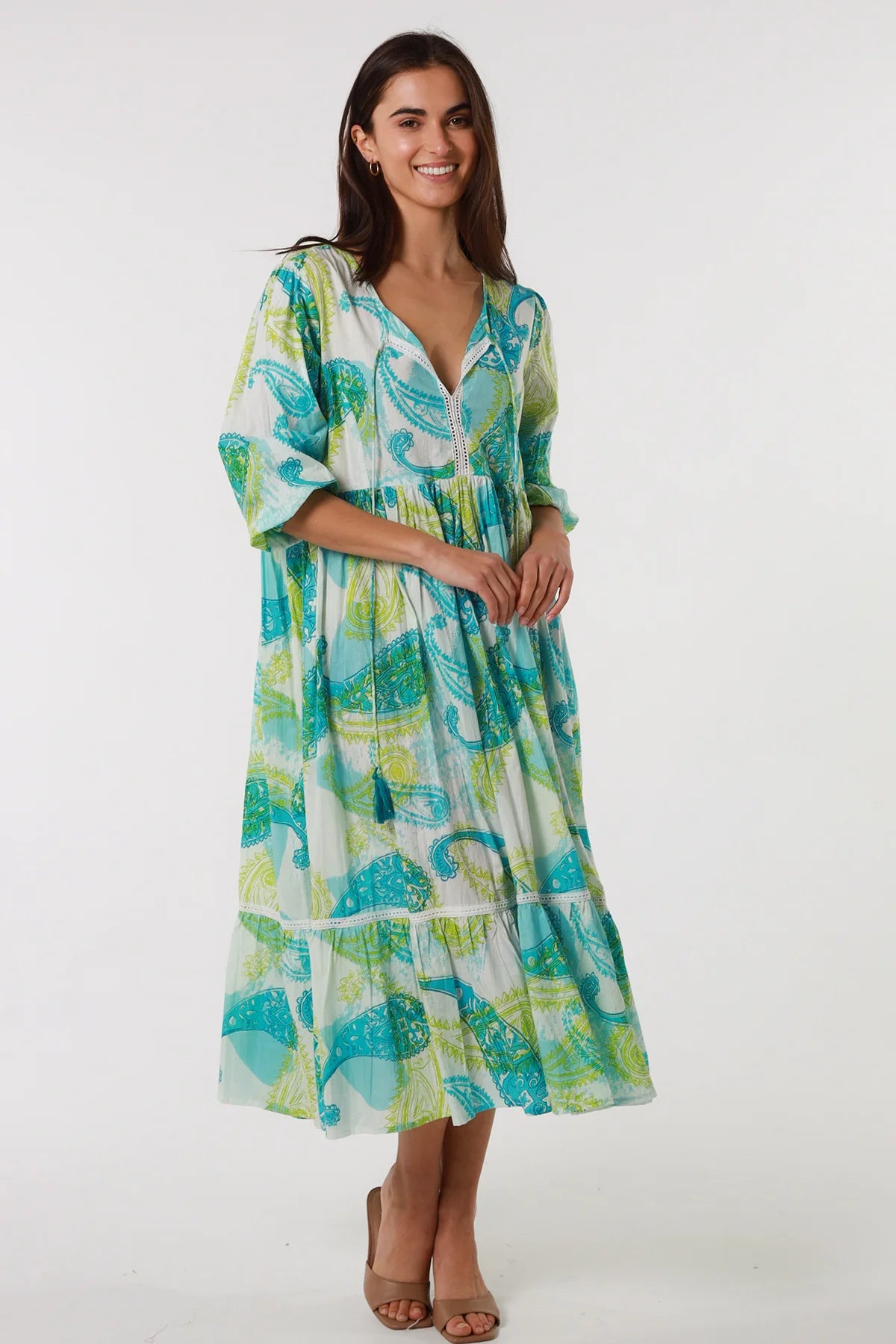 Midi Dresses for casual fall events-Mahale Lime Cotton Midi Dress