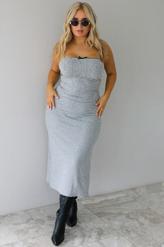 Midi Dresses for family reunion gatherings-See You Soon Midi Dress: Heather Grey/Black