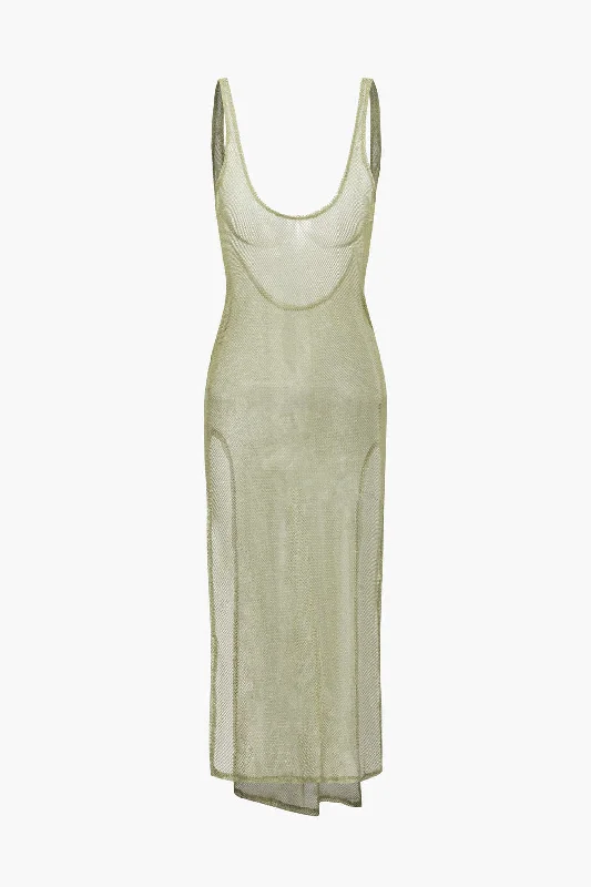 Midi Dresses for chic dinner parties-Sheer Mesh Slit Cover-up Dress