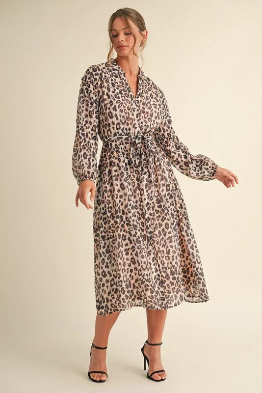 Midi Dresses for wedding receptions in summer-Leopard Chiffon Midi Dress