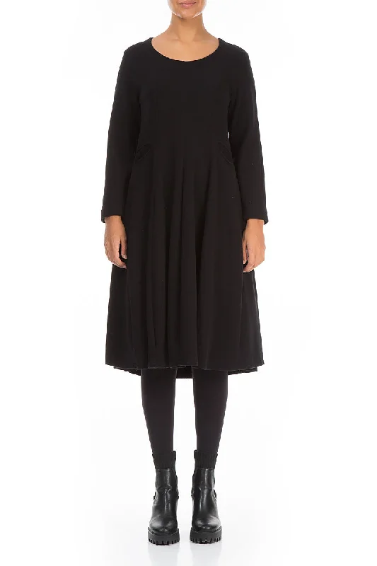 Midi Dresses for spring picnics-Midi Black Cotton Jersey Dress