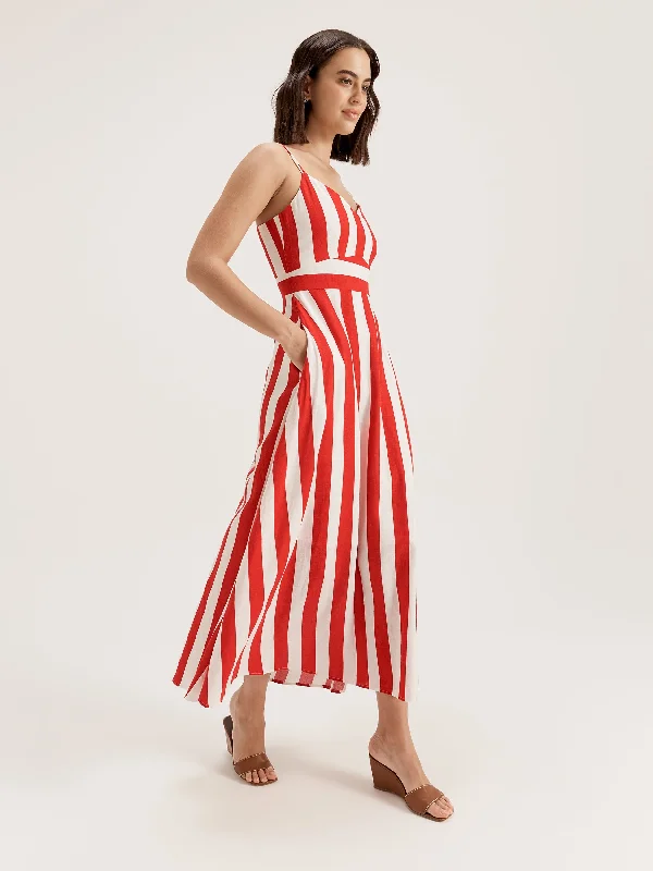 Midi Dresses for beach party outfits-Flamingo Stripe Dress