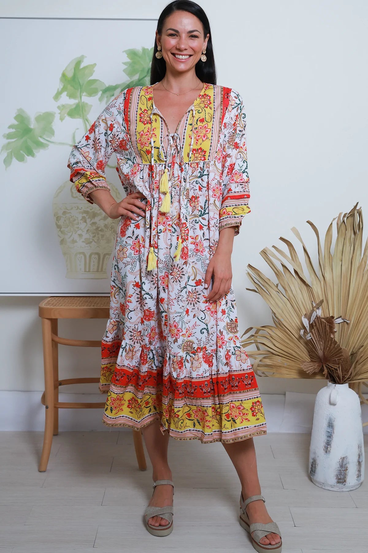 Midi Dresses for family fall gatherings-Piper Floral Folk Midi Dress