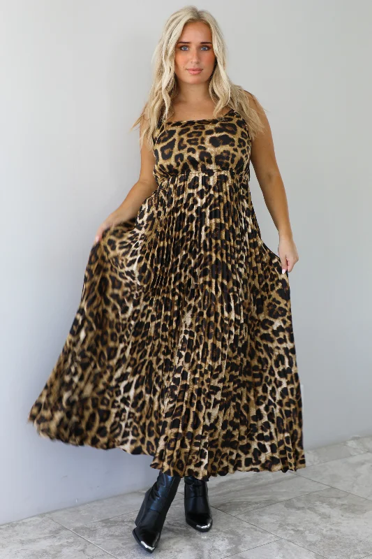 Midi Dresses for trendy beach parties-Until We Go Midi Dress: Leopard