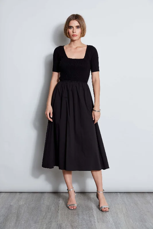 Midi Dresses for weekend getaways-T-Tahari Short Sleeve Square Neck Midi Dress