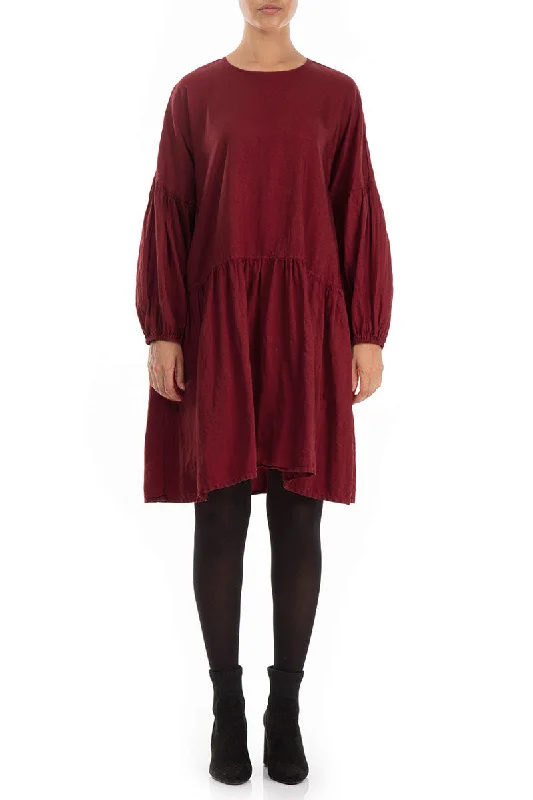 Midi Dresses for summer nights-Loose Bordeaux Silk Cotton Midi Dress