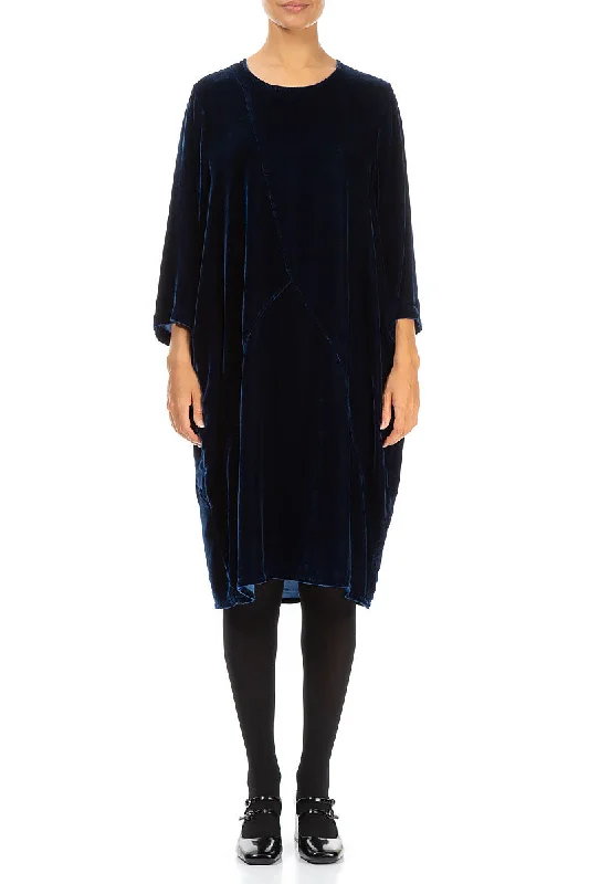 Midi Dresses for garden party dinners-Azure Silk Velvet Midi Dress