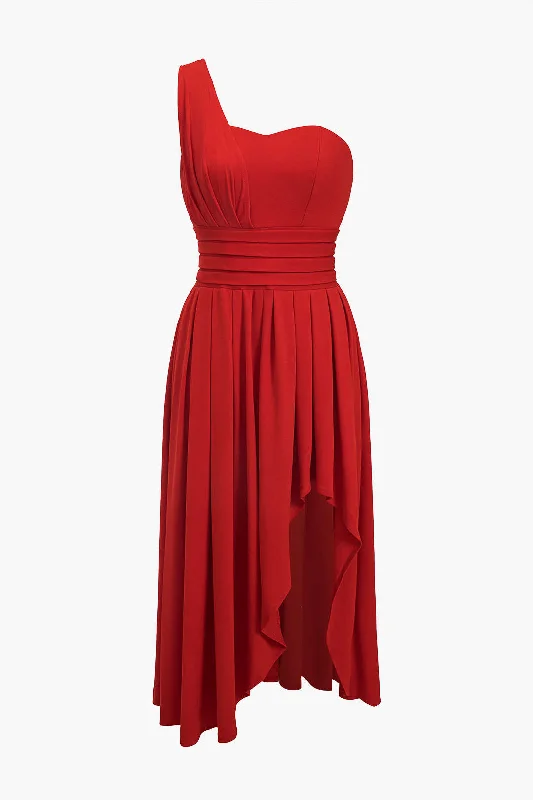 Midi Dresses for romantic spring evenings-Chiffon Sleeveless One Shoulder Midi Dress