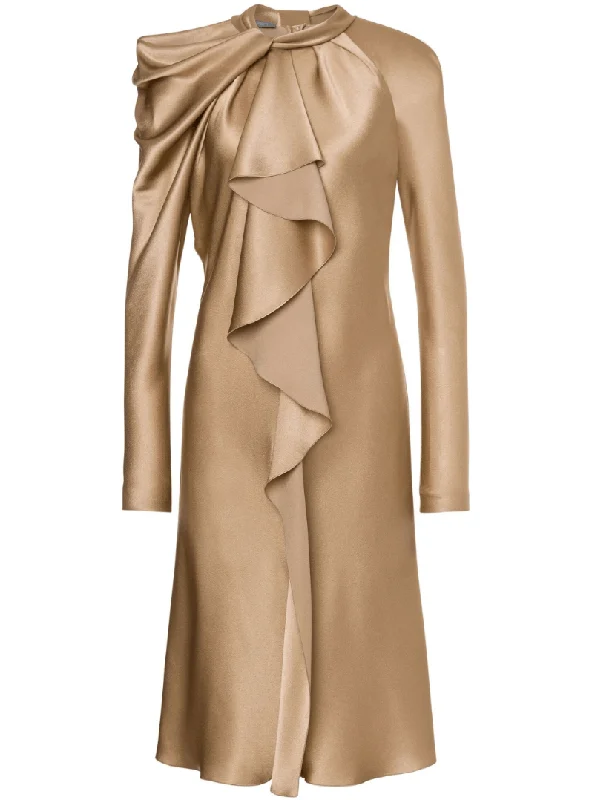 Midi Dresses for charity events-draped satin midi dress in beige