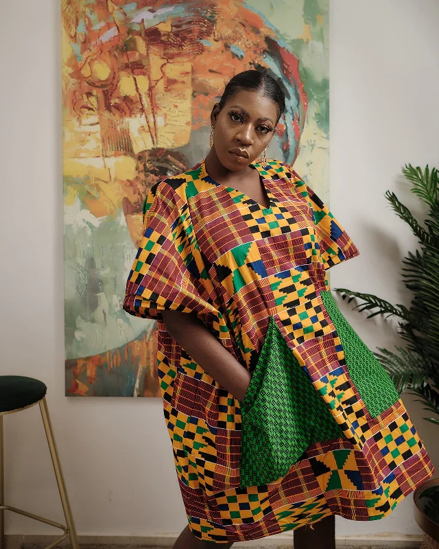 Midi Dresses for fashion-forward looks-Afua Multicolour Kente Dashiki Dress