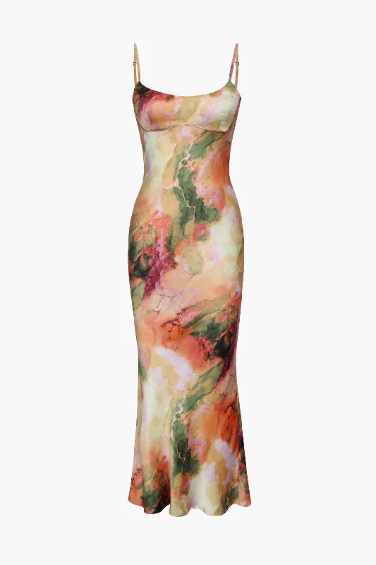 Midi Dresses for wedding anniversaries-Abstract Print Fitted Midi Slip Dress