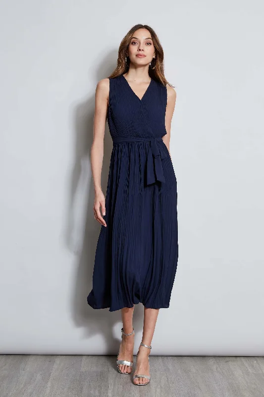 Midi Dresses for bridesmaid dresses-T-Tahari Pleated Faux Wrap Midi Dress