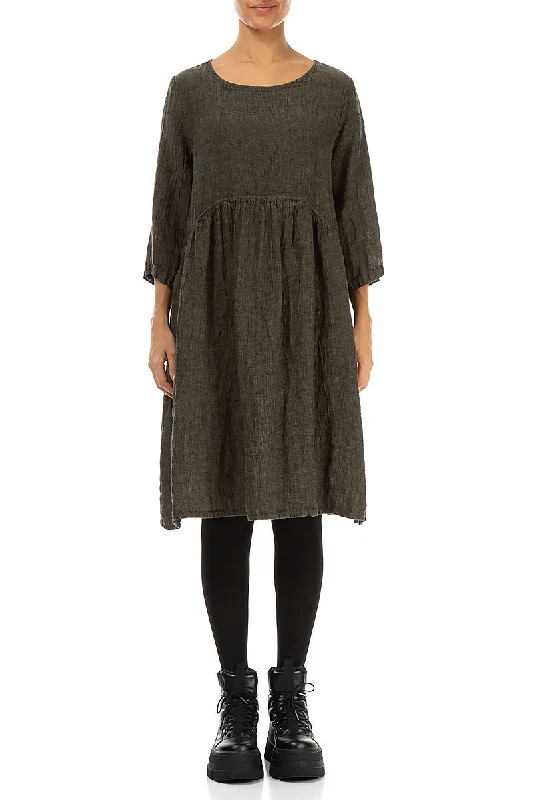 Midi Dresses for romantic fall dinners-Flared Silver Sage Mélange Linen Midi Dress