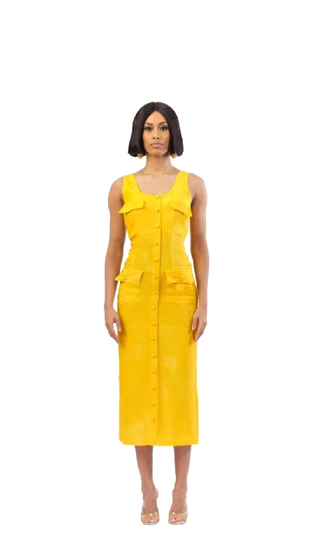 Midi Dresses for stylish formal outfits-Joy Sleeveless Linen Dress - Yellow