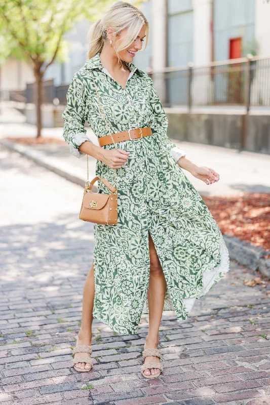 Midi Dresses for casual spring gatherings-All The Best Green Abstract Midi Dress