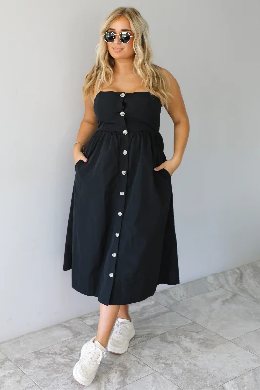 Midi Dresses for trendy spring holiday events-Off The Coast Midi Dress: Black