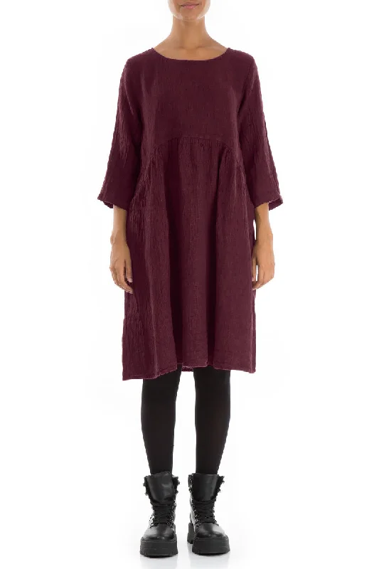 Midi Dresses for petite women-Flared Magenta Mélange Linen Midi Dress