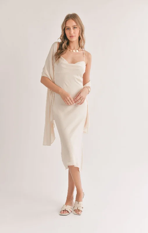 Midi Dresses for trendy fall brunches-Sadie And Sage Mirage Cowl Neck Midi Dress With Shawl