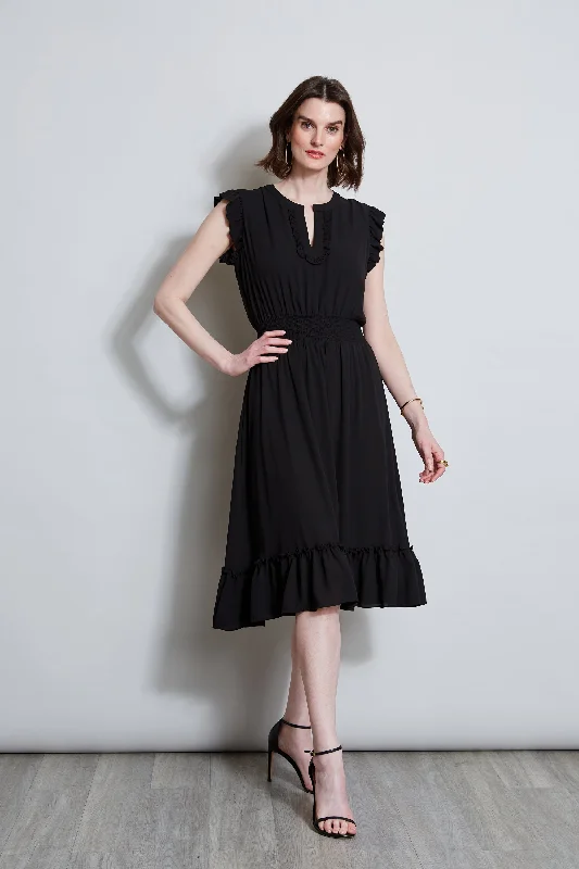 Midi Dresses for garden wedding guests-T-Tahari Split Neck Ruffle Midi Dress