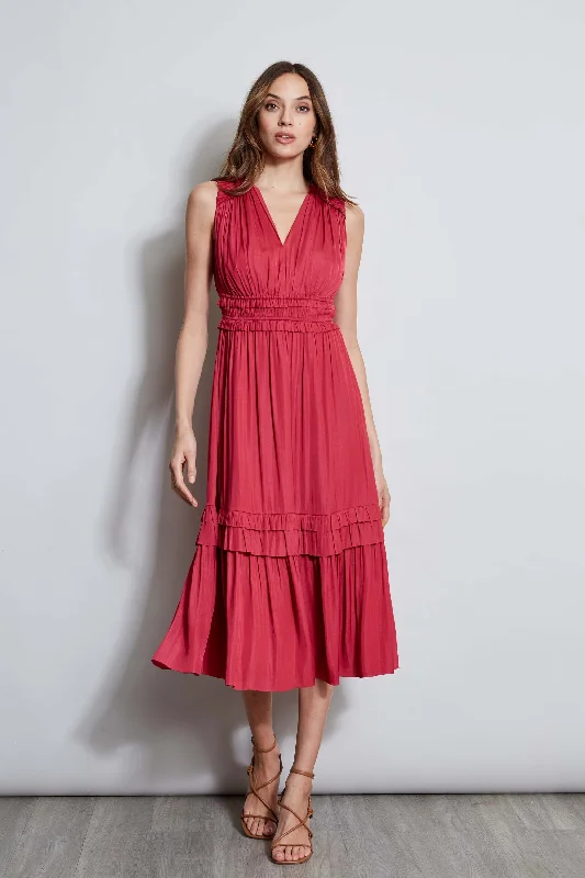 Midi Dresses for birthday celebrations-T-Tahari Smocked Sleeveless Midi Dress