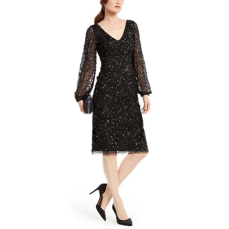 Formal Black Tulle Long Party Dress-Adrianna Papell Women's Sequin Cocktail Dress Black Size 4