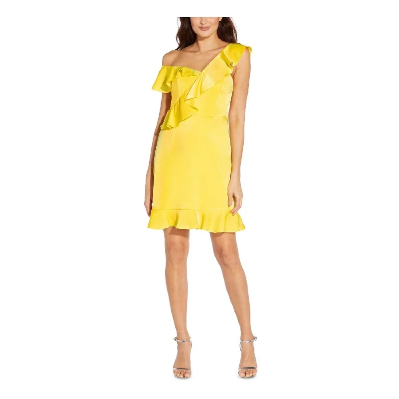 Elegant Blue Satin Long Party Dress-Aidan By Aidan Mattox Women's Ruffled Cocktail Dress Yellow Size 18