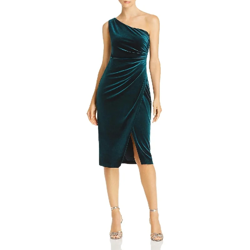 Aqua Women's Velvet One Shoulder Cocktail Dress Green