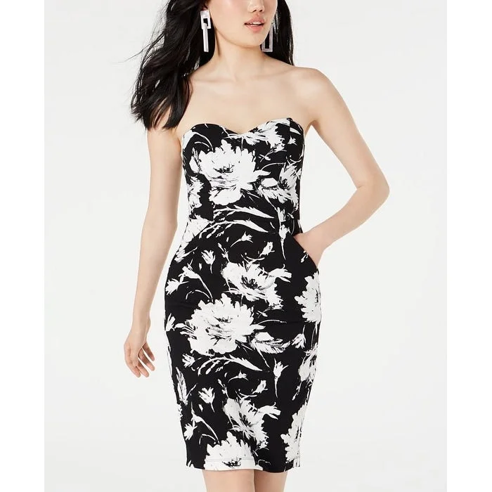 B Darlin Women's Printed Sleeveless Sweetheart Neckline Short Body Con Cocktail Dress Black Size 5-6 - 5/6