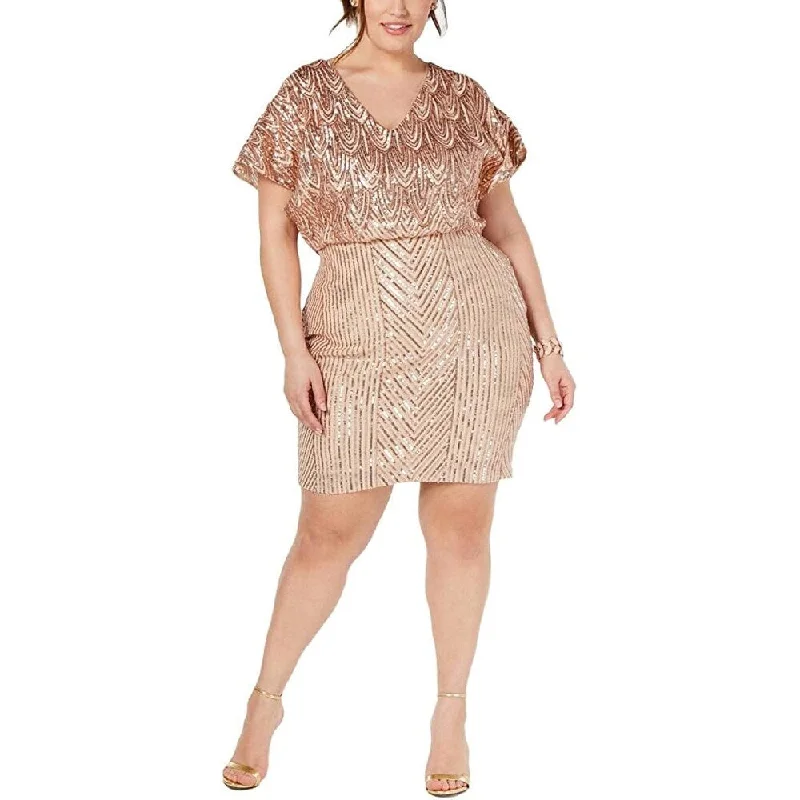 Betsy & Adam Women's Plus Lace Sequined Cocktail Dress Gold Size 22W