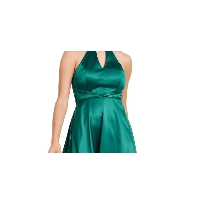 Casual Blue Long Party Dress-Crystal Doll Women's Green Sleeveless Halter Tea Length Hi Lo Cocktail Dress Green Size 3