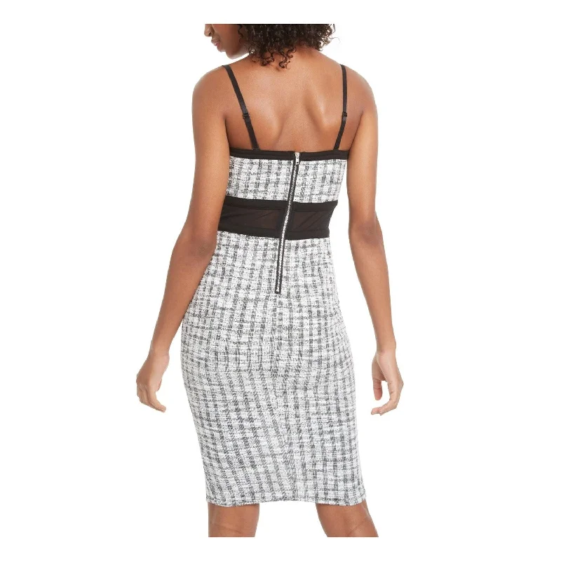 Material Girl Women's Illusion Plaid Spaghetti Strap Square Neck Cocktail Dress White Size Small