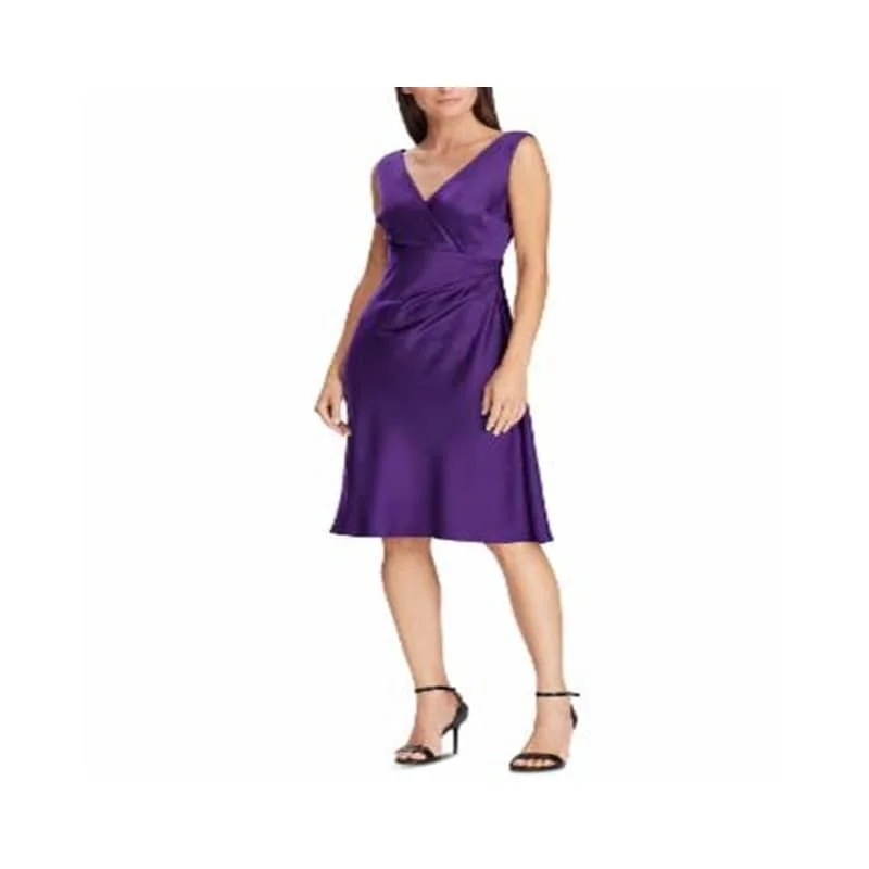 Stunning Blue Long Party Dress-Ralph Lauren Women's Concettah Satin Sleeveless Cocktail Dress Purple Size 16