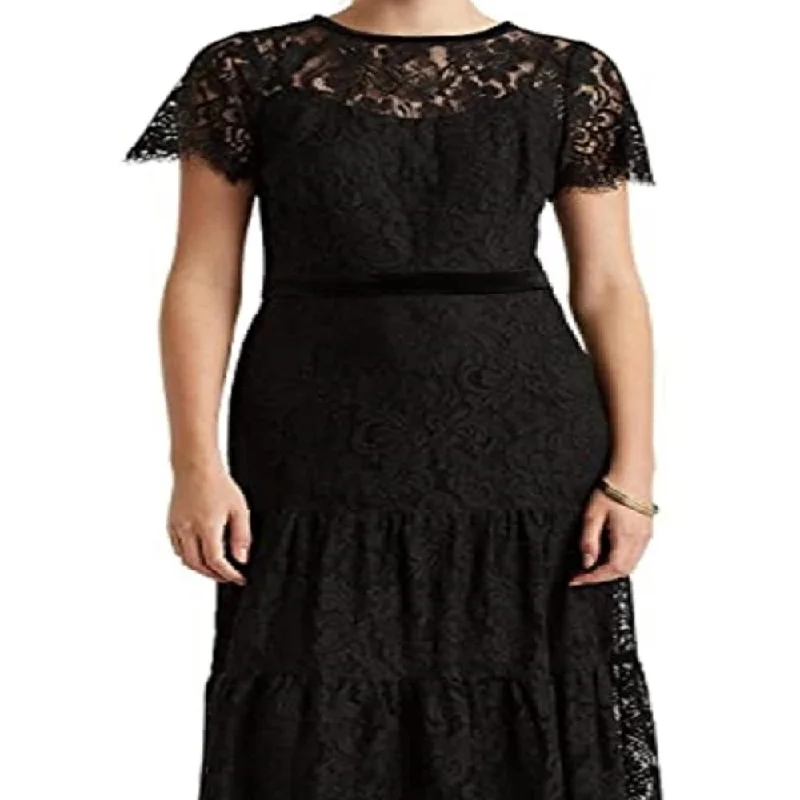 Glamorous Green Velvet Long Party Dress-Ralph Lauren Women's Floral Lace Cocktail Dress Black Size 2