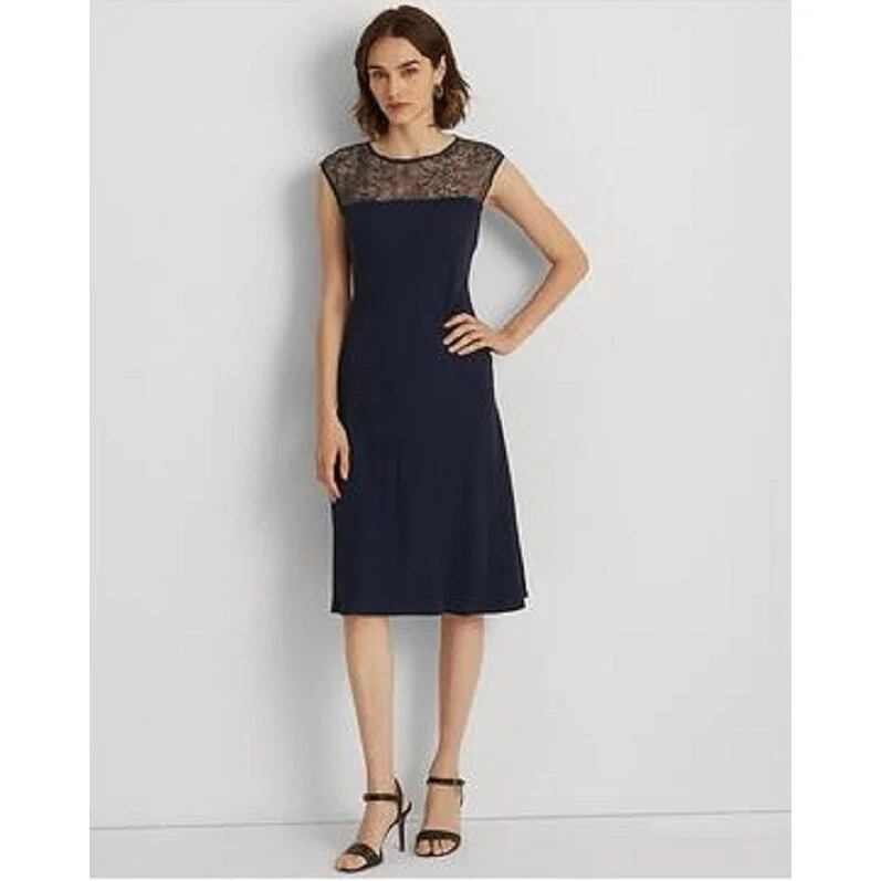 Casual Silver Tulle Long Party Dress-Ralph Lauren Women's Georgette Sleeveless Cocktail Dress Blue Size 4