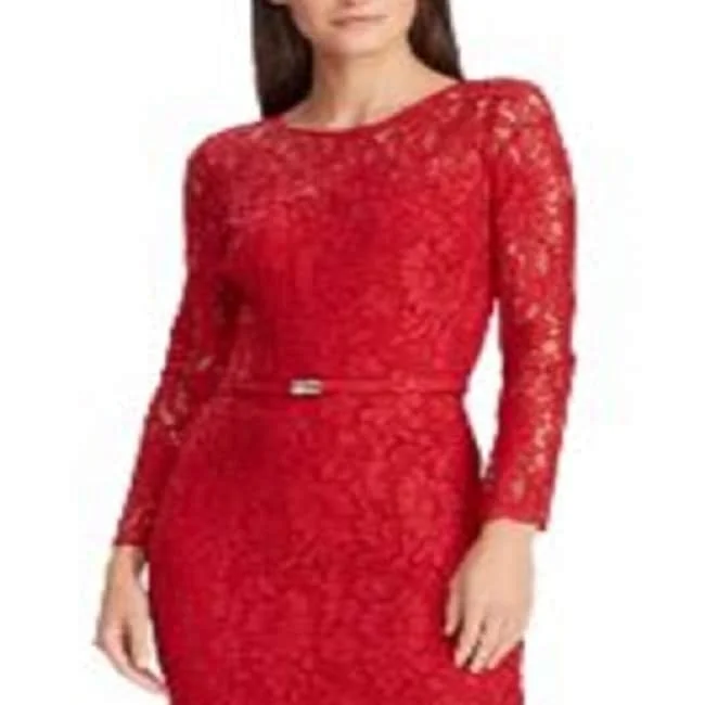 Gorgeous Silver Sequin Long Party Dress-Ralph Lauren Women's Prudelle Lace Illusion Cocktail Dress Red Size 2