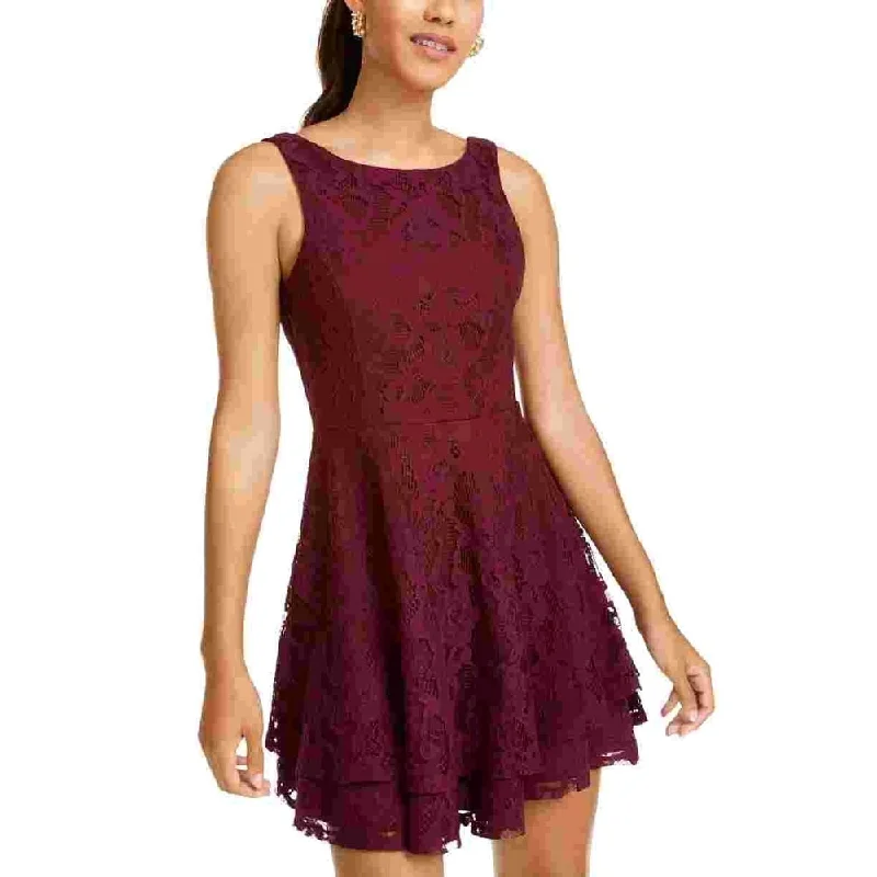 Speechless Women's Sleeveless Jewel Neck Short Fit Flare Cocktail Dress Purple Size 1